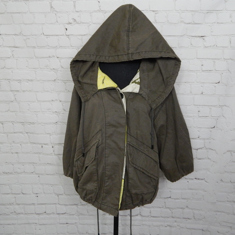 Free People Sz S  Hooded Jacket Green 3/4 Sleeves